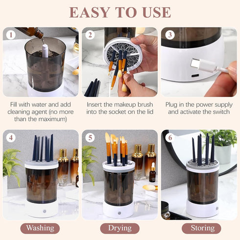 Electric Makeup Brush Cleaner Machine, Make Up Brush Cleaner Cleanser Tool for All Size Makeup Brush, Cosmetic Brushes Cleaner Automatic Spinning ...
