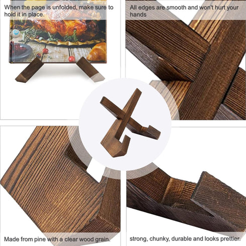 Cross Design Cookbook Stand - Beautiful Wood Texture, Stable Structure - Wooden Recipe Book Holder- Multifunctional Display Stand, Kitchen Counter...
