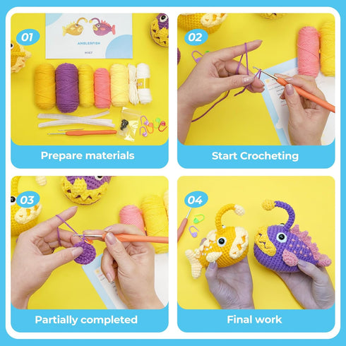 Pcvanli Crochet Kit for Beginners, Beginner Crochet Kit for Adults with Step-by-Step Video Tutorials, DIY Crochet Animal Kits Kids Knitting Suppli...