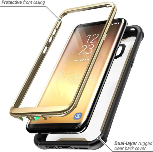 i-Blason Ares Full-Body Rugged Clear Bumper Case with Built-in Screen Protector for Samsung Galaxy S8+ Plus 2017 Release, Black/Gold...