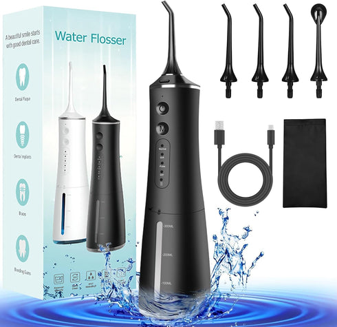 Water Dental Flosser Cordless for Teeth Cleaning Professional - 4 Modes Oral Irrigator 300ML Rechargeable Portable IPX7 Waterproof Powerful Batter...