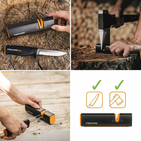 Fiskars XSharp Axe and Knife Sharpener, Ceramic sharpening stone/Fiberglass reinforced plastic case, Black/Orange, 1000601...