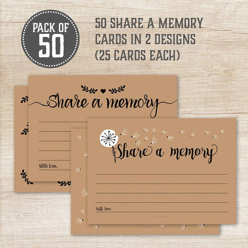 50 Share A Memory Cards - Perfect for Celebration of Life, Memorial, Funeral, Retirement, Going Away Party, Birthday, Graduation, Anniversary, Wed...