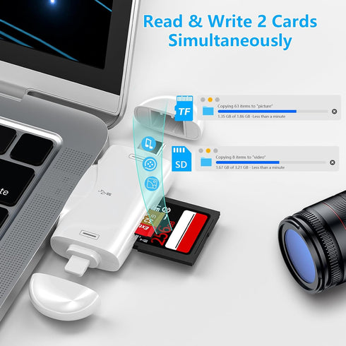 SD Card Reader for iPhone ipad Android Mac Computer Camera, 3-in-1 USB-C to Micro SD Card Reader Trail Camera Viewer,Portable Memory Card Reader S...