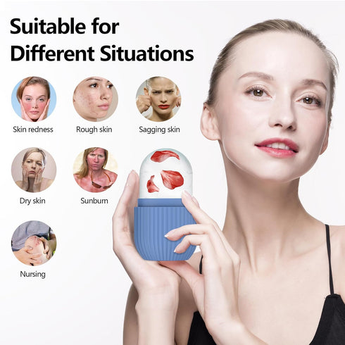 2pcs Ice Roller for Face and Eye, Silicone Ice Facial Roller Ice Holder, Face Ice Mold Skin Care, Face Icers Reusable Ice Cube Roller for Shrink P...