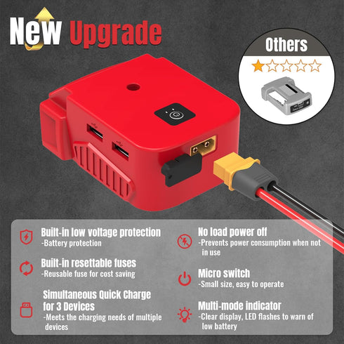 Power Wheels Battery Adapter with USB Ports & XT60 Port, Fit for Milwaukee 18v Battery, Power Adapter for Mobile Devices, Electric Vehicles, DIY P...
