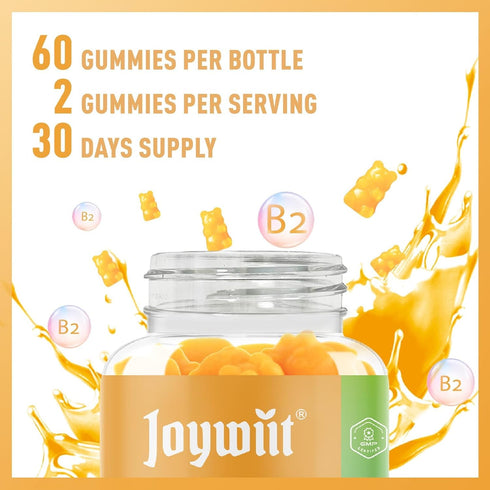 Vitamin B2 Gummies Riboflavin 500mg for Adults, Migraine Relief & Nervous System Support, Orange Flavor, Non GMO, Vegan, Pectin - 60 Counts...