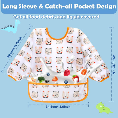 Lictin Long Sleeve Baby Bibs for Boy or Girl,Fully Waterproof Toddler Bibs,2-5 years Neutral Baby Smock for Eating,Reusable Infant Wearable Bibs f...