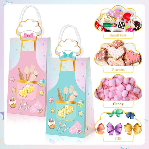 Liliful Baking Party Favors Little Bakers Gift Bags with Handles Paper Goody Treat Candy Bags Bakery Pattern Goodie Bags Birthday Baking School Pa...