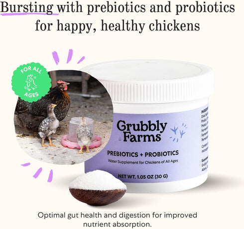 Grubbly Farms Prebiotics + Probiotics for Chickens (30 Day)...