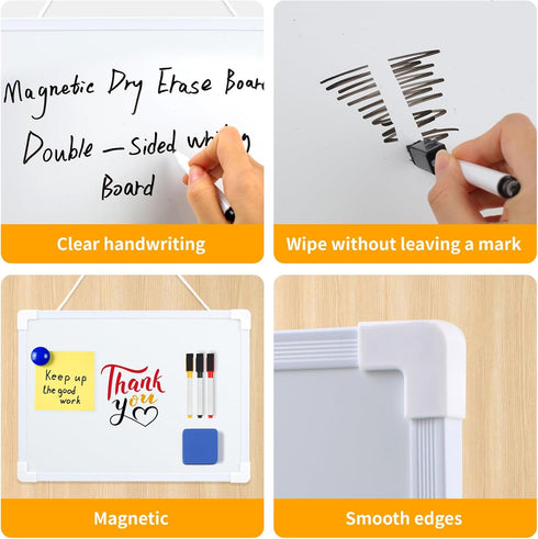 2 PCS Magnetic Small White Board Dry Erase Double-Sided Writing, Small Dry Erase Board 8”x11”, Portable Hangable Mini Whiteboard Small Whiteboard ...