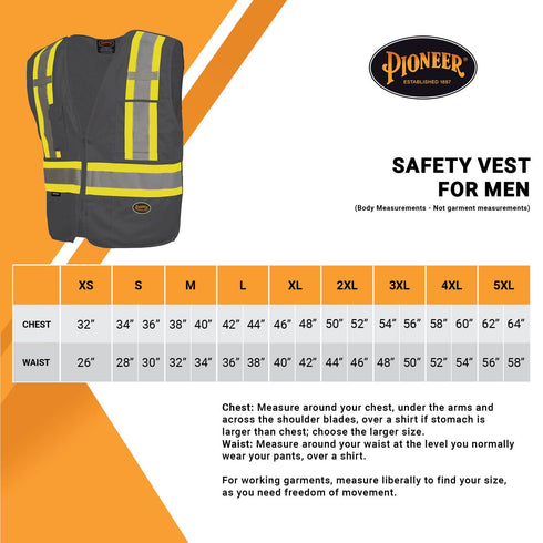 Pioneer Hi Vis Tear-Away Mesh Back Safety Vest for Me - Reflective Tape, 4 Pockets - Construction, Traffic, Security - Black...