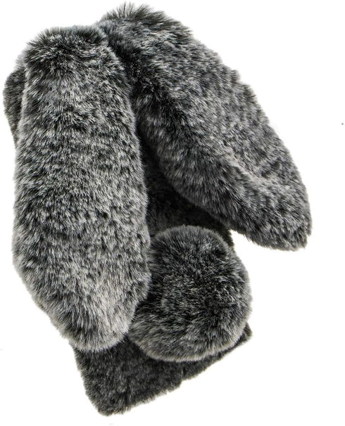 LCHDA Rabbit Case for Samsung Galaxy J3 2018, Cute 3D Bunny Ears Soft Furry Hairball Fuzzy Winter Warm Faux Fur Plush Fluffy Flexible TPU Bumper P...