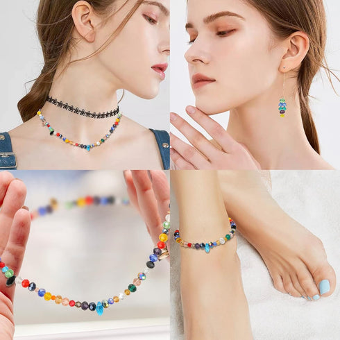 560 Pcs Briollete Crystal Glass Beads for Jewelry Making, Faceted Rondelle Crystal Beads with Box,Crystal Spacer Beads for DIY Craft Bracelets Cha...