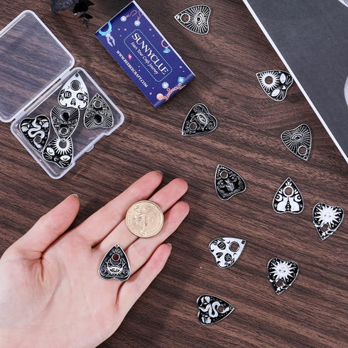 SUNNYCLUE 1 Box 20Pcs 10 Styles Tarot Charms Bulk Enamel Magic Charm Black Silver Alloy Cat Halloween Ouijas Heart Gothic Charm for Jewelry Making...