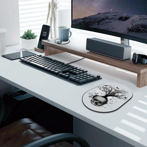 Desktop Non-Slip Mouse Pad and Coaster Combination, Personality Mouse Pad Pattern, Suitable for Office and Home Mouse Pad, Black and White Skull H...