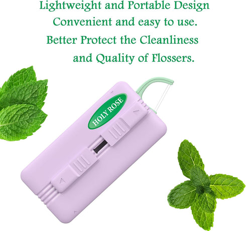 Holy Rose Travel Dental Floss Dispenser - 2 Pack Mint Flavored Refill Floss Picks with Portable Case - 220 Count Twin-Line Flossers & Toothpicks...
