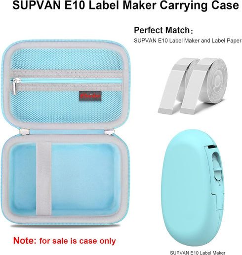 Label Maker Case for SUPVAN E10 Mini Bluetooth Label Printer, Extra Interior Mesh Pocket Fits Label Paper Cable, Blue. (CASE ONLY! Label Maker not...