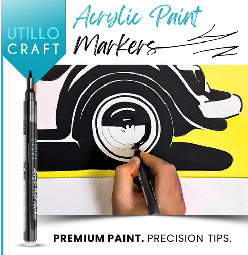 Utillo Craft Black Extra Fine Paint Pens (8-Pack) - 0.7mm Precision-Manufactured Japanese Tip - Quick-Drying, Permanent, Waterproof - For Stone, W...