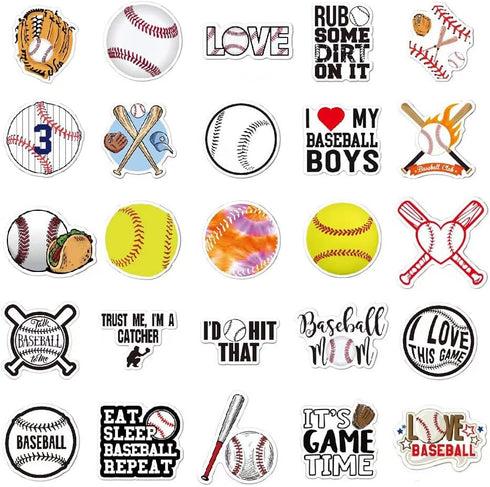 Baseball Stickers | 50 Pcs Baseball Waterproof Vinyl Stickers for Helmet Snowboard Water Bottles Bicycle Laptop Refrigerator Luggage Computer Mobi...
