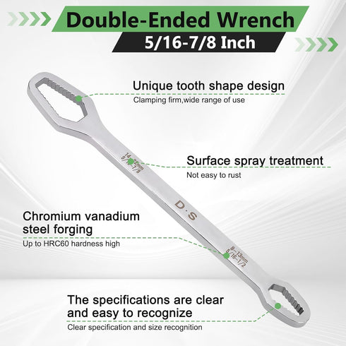 Double-Ended Wrench 5/16-7/8 Inch Multifunctional Universal Self-Tightening Wrench Adjustable Wrench Universal Torx Spanner Key Set Screw Nuts Wre...