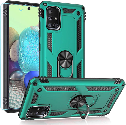 Samsung A71 5G Cellular Phone Case, Military Grade Heavy Duty Protection with Rotating Ring Kickstand, HD Screen Protector, Compatible with Samsun...