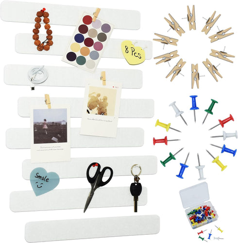 8Pcs Bulletin Board Strips, White Felt Pin Board Bar Strips with 50 Pushpins, Self-Adhesive Felt Cork Board Strips for Wall to Display Your Notes,...