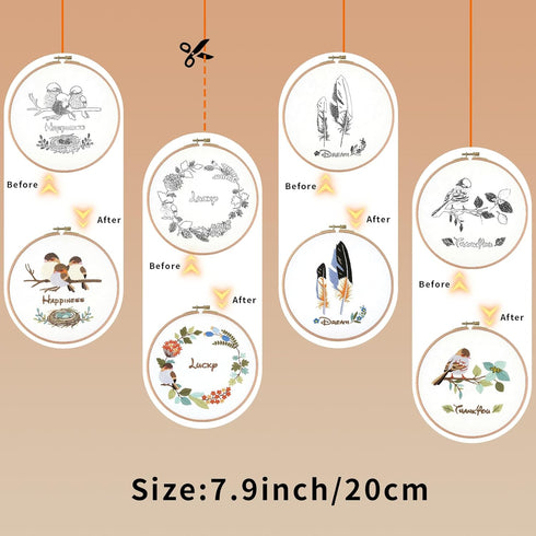IFHFBI Bird Pattern Embroidery Starter Kit, 4 Pack Cross Stitch with Stamped Pattern and Instructions, 1 Embroidery Hoops, Threads and Needles, DI...