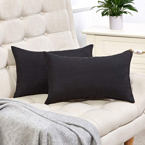 Anickal Set of 2 Black Lumbar Pillow Covers Rustic Linen Decorative Throw Pillow Covers 12x20 Inch for Sofa Couch Decoration...