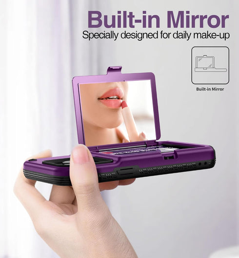 WeLoveCase for iPhone 15 Pro Wallet Case with Card Holder, Built-in Hidden Mirror, with Shockproof Heavy Duty Protection Phone Case for iPhone 15 ...