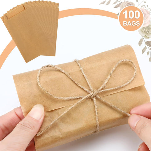 Fulmoon Soap Paper Bags, 5'' x 8'' Kraft Paper Bags for Packaging Soap Wrappers with 394 Inch Jute Ropes for Soap Making Candy Lipstick Gift Craft...