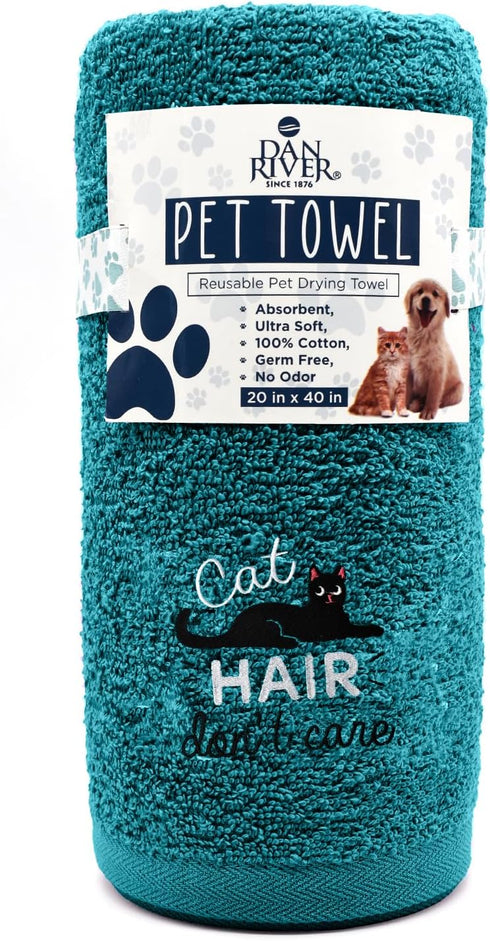 DAN RIVER 100% Cotton Dog Bath Towel Ultra Soft 450 GSM Super Absorbent Quick Drying Paw Embroidered Pattern and Lint-Free Cat, Puppy & Pet Groomi...