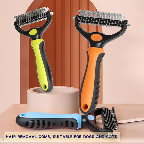 Dematting comb for Dogs, Cat deshedding Brush,Pet undercoat brushes, Dog Grooming Rakes for long haired Dogs-Double Sided Shedding,Dog brush for m...