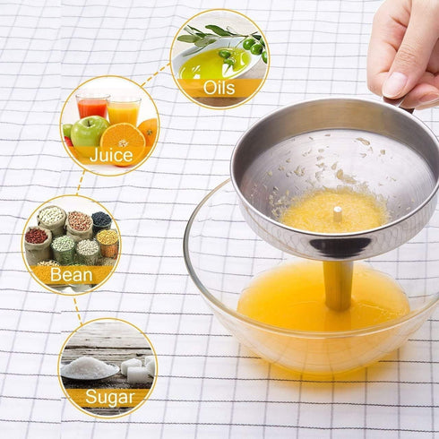 Kitchen Funnel, 3 Piece Stainless Steel Funnels Set with Handle Design and Removable Strainer, Great for Transferring of Liquid, Fluid, Dry Ingred...