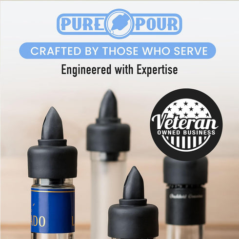 The Pure Pour Liquor Bottle Pourers - Leak-Proof Pour Spouts with Dust Caps – Fits Most Alcohol, Syrup, Olive Oil & Vinegar Bottles – Dishwasher S...