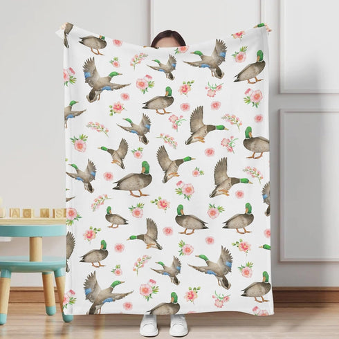 Mallard Duck Boho Floral Baby Blanket for Boys & Girls Duck Hunting Newborn Kids Toddler Baby Nursery Bed Blanket Stroller Crib Soft Warm Receivin...