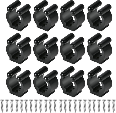 12 PCS Pool Cue Holder Clamps(Include Screws), Billiards Snooker Cue Locating Clip Holder Regular Fishing Rod Storage Clips Black for Pool Cue Rac...