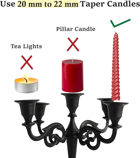 Rely+ 5 Arm Matte Black Candelabra Taper Candle Holders Decorations Indoor Kitchen Décor Table Candles Candlestick Candelabra Centerpiece Gothic H...