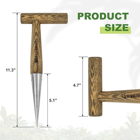 2024 New Upgrade Hand Dibber with 5 inches Measuring Scale, Easy to Grip L-Shaped Wood Handle Dibbler, Stamped Stainless Steel Tip Seed Dibber, 11...