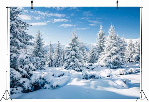 BELECO 5x3ft Fabric Winter Snow Forest Backdrop Majestic White Xmas Tree Wintry Scene Alps Photography Backdrop for Christmas New Year Event Party...