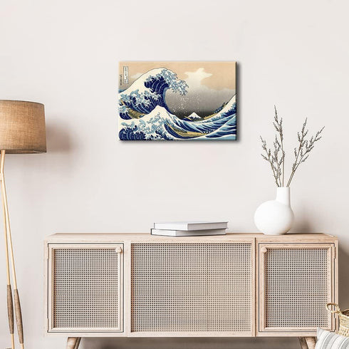 Wieco Art Great Wave of Kanagawa Katsushika Hokusai Modern Stretched and Framed Canvas Prints Artwork Abstract Landscape Pictures Paintings on Can...