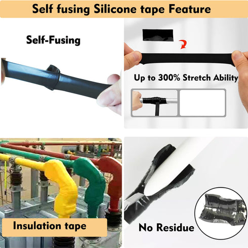 Self Sealing Fusing Silicone Tape,1 in Wide 15 Feet Heavy Duty & Leak Proof Rubber Waterproof Hose Tape Pipe for Water Emergency Pipeline Repair C...