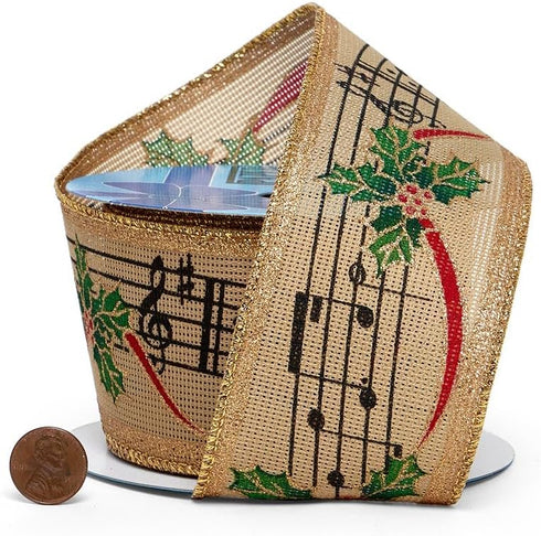 2 1/2" X 10 Yards Christmas Music Natural Wired Ribbon...