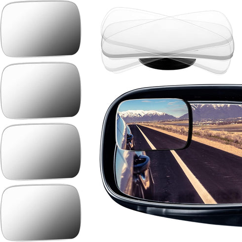 BBTO Blind Spot Car Mirror 4 Pack 360 Degree Glass Traffic Safety Rearview Mirror Rectangle Convex Spot Frameless Adjustable Self Adhesive Angle f...