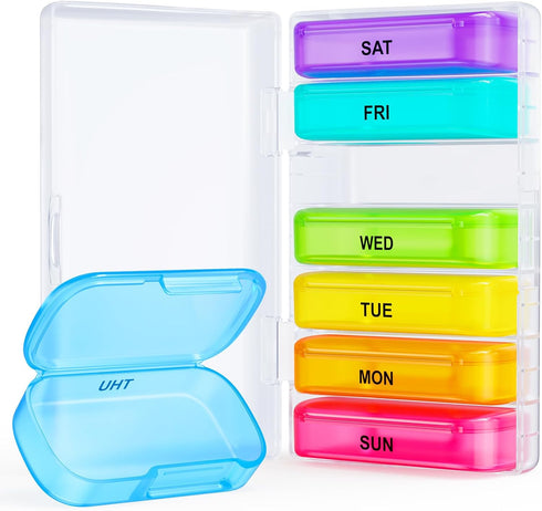 ZIKEE 7 Packs Extra Large Pill Organizer, Portable Pill Box 7 Day for Pocket, Purse, Weekly Pill Case with Dual-Protection Design, Pill Container ...