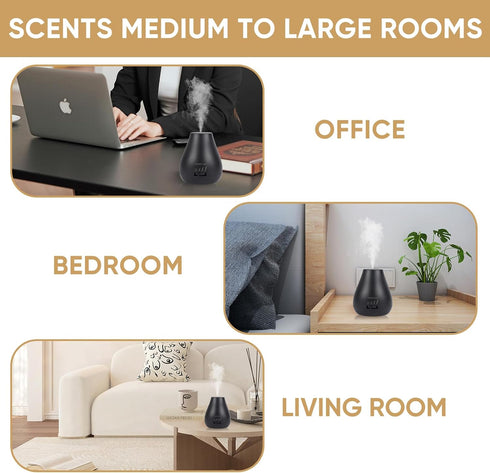 Waterless Essential Oil Diffuser - 3 Adjustable Fog Levels, Rechargeable, Suitable for Bedrooms, Bathrooms, Pet Rooms, Cars - Black...
