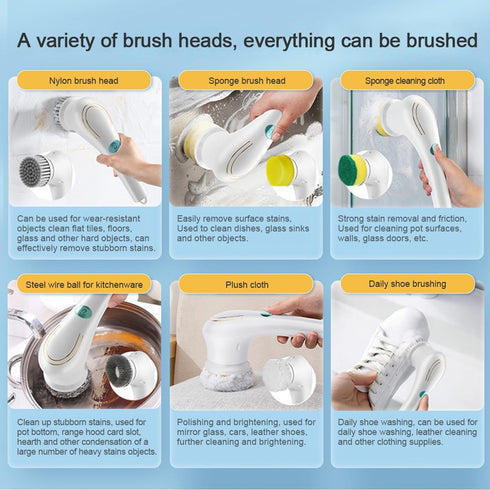 Cordless Electric Spin Cleaning Power Scrubber with 5 Replaceable Brush Heads?Handheld Shower Scrubber for Bathtub, Floor, Wall, Tile, Toilet, Win...