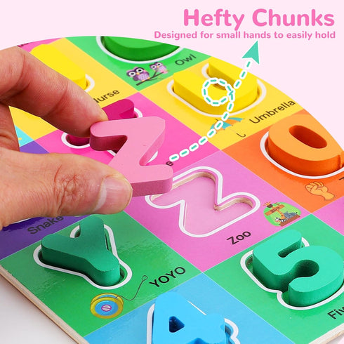 Wooden Alphabet Puzzles for Toddlers 2-4, Alphabet and Number Puzzle with ABC Learning for Toddlers 1-3, Preschool Learning Toys with Chunky ABC P...