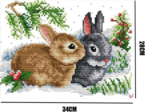 YANCONGLIDEYAN Cross Stitch DIY Hand Needlework Kits 11CT Stamped Cross Stitch Kits for Beginners Pre-Printed Embroidery Kit Pattern Rabbits...