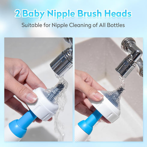 Electric Bottle Brush Set with Baby Bottle Brush, 2 Nipple Brush, Straw Brush and Extension Handle, Rechargeable Bottle Brush Cleaner, for New Bab...